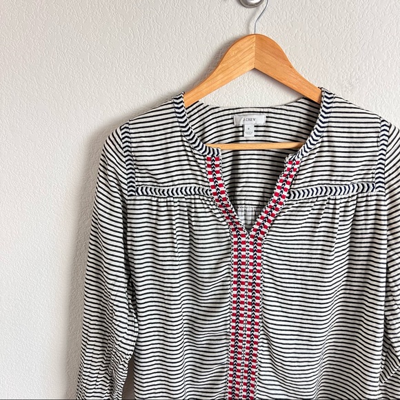 J. Crew Embroidered Embellished Cream Striped Long Sleeve Blouse - Picture 5 of 14
